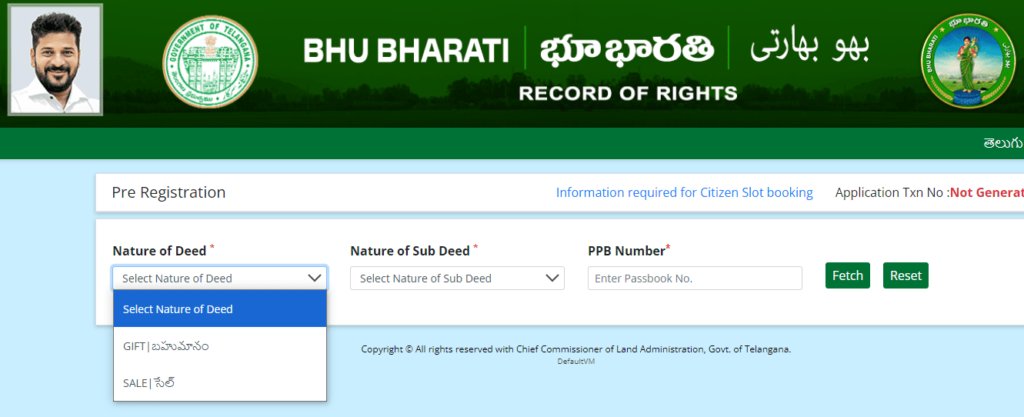 How to Book Slot for Gift Deed Land Registration in Bhu Bharati Portal Step 03